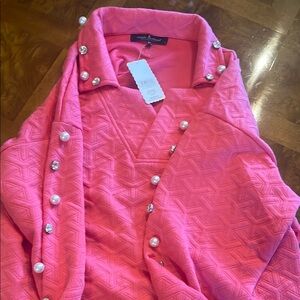 Elegant Pink women’s Shirt with Pearl Accents